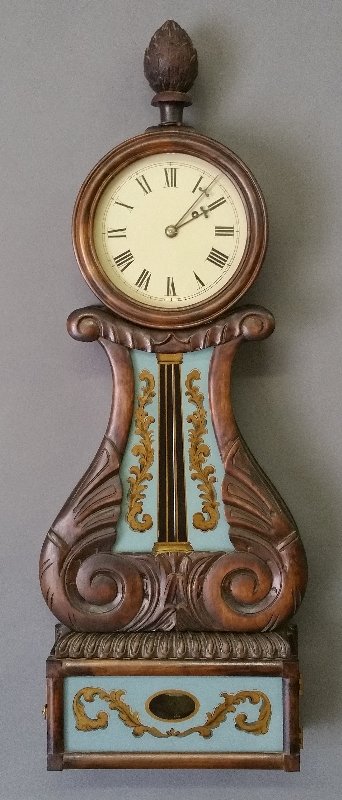 Lyre carved-form banjo clock with carved pine cone (1 of 1)