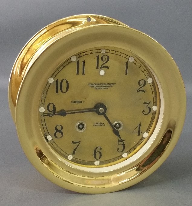 Brass cased ship's bell clock by Chelsea, "Bethlehem (1 of 3)