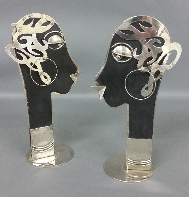Pair of chrome and black wood sculptures by Werkstatte (1 of 2)