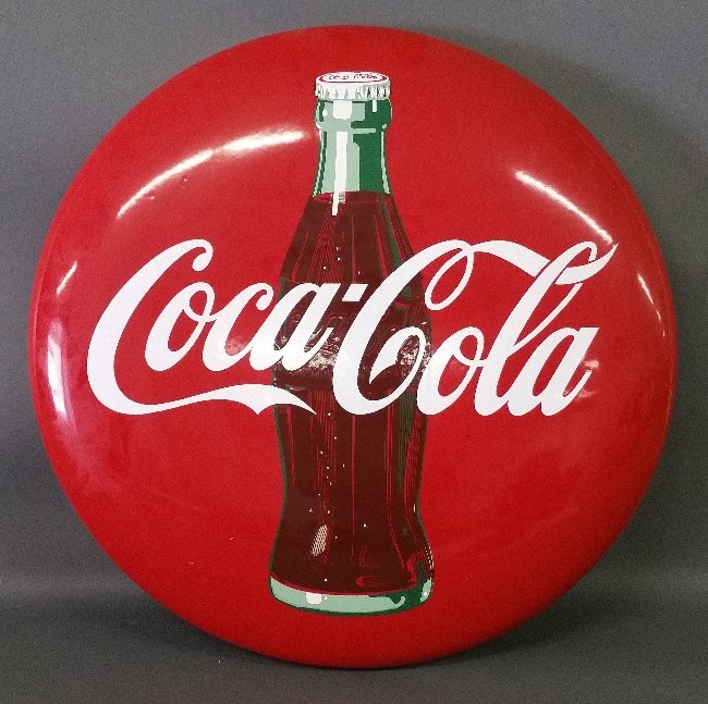 Coca-Cola painted tin button sign, circa 1950.  24 (1 of 1)
