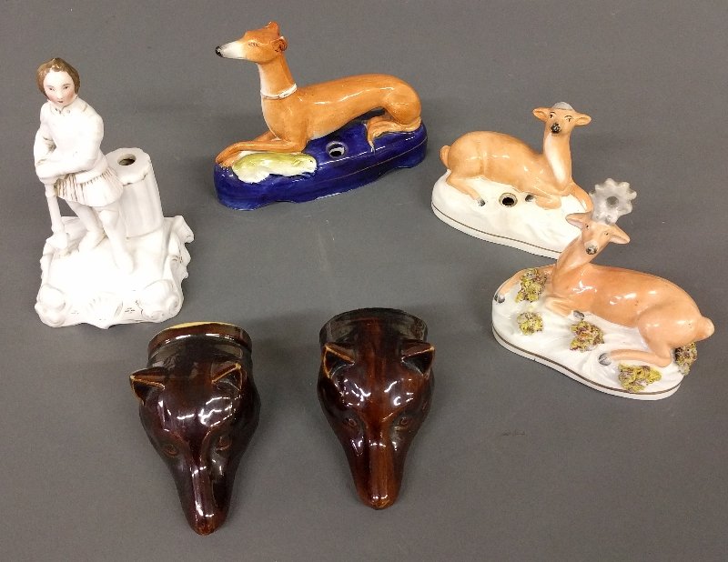 Six pieces of Staffordshire includes two molasses (1 of 2)