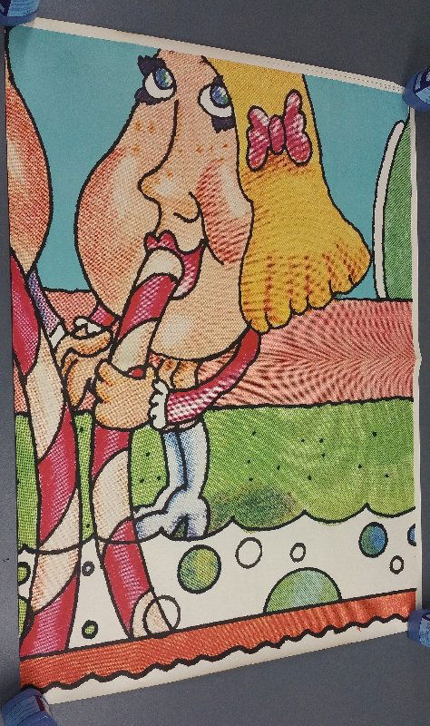 1971 vintage 7-UP The Uncola "Visit Un City" 12 sheet: 1971 vintage 7-UP The Uncola "Visit Un City" 12 sheet rainlap poster by Pat Dypold. As found. Approx. 10 feet x 21 feet.