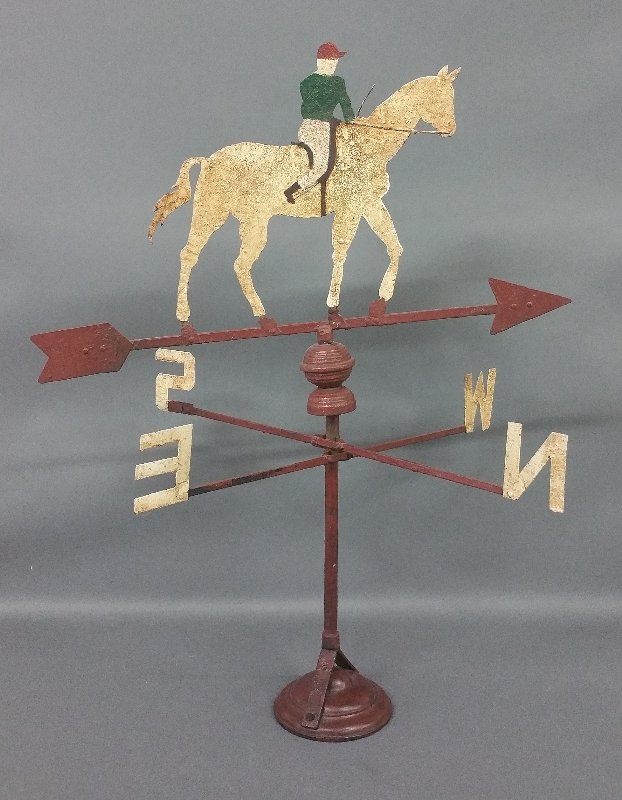 Painted wrought iron horse/rider weathervane, prob. (1 of 1)