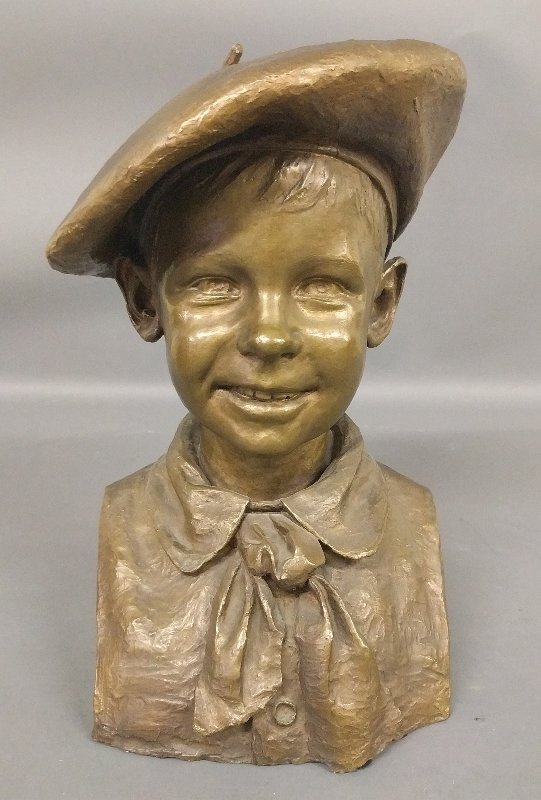 Johan Gudmundsen-Holmgreen [Danish, 1858-1912] bronze: Johan Gudmundsen-Holmgreen [Danish, 1858-1912] bronze bust of the sculpture's oldest son, signed and dated 1905. 16 inches high, 9 inches wide.