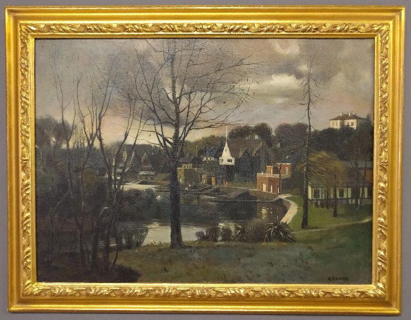 Oil on canvas painting of Boat House Row along the (1 of 2)
