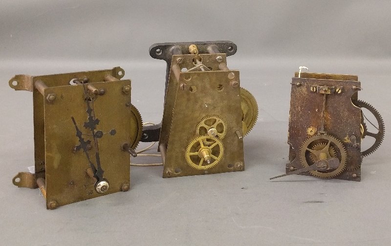 Three brass clockworks - trapezoid Seth Thomas style, (1 of 2)