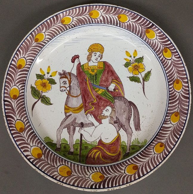 French Faience charger, 18th c. 16 ½ inches in (1 of 2)