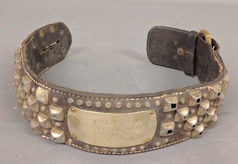 Massive leather and metal dog collar with inscription (1 of 2)