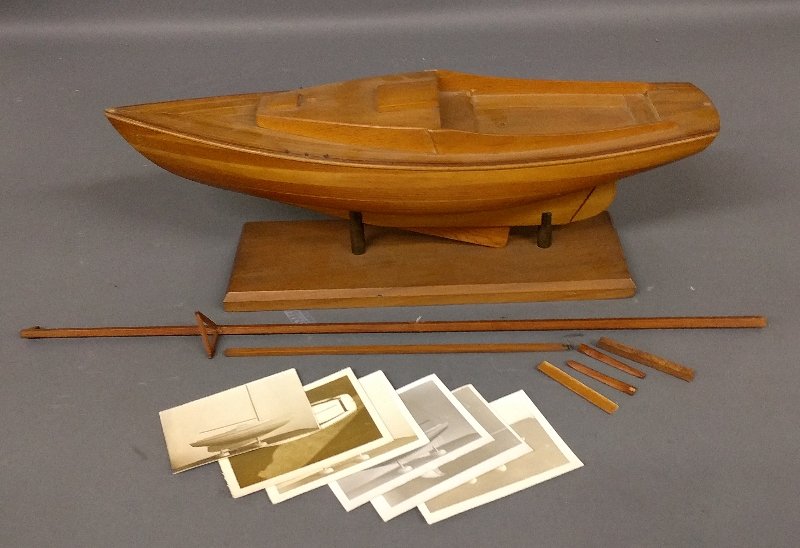 Ship model of a yacht, by Adalbert Melas, on a stand an (1 of 2)