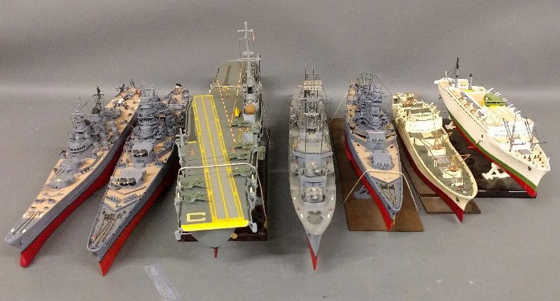 Grouping of seven ship models to include the Clemenceau: Grouping of seven ship models to include the Clemenceau and Savannah. As found.Longest: 25 ½ inches long.