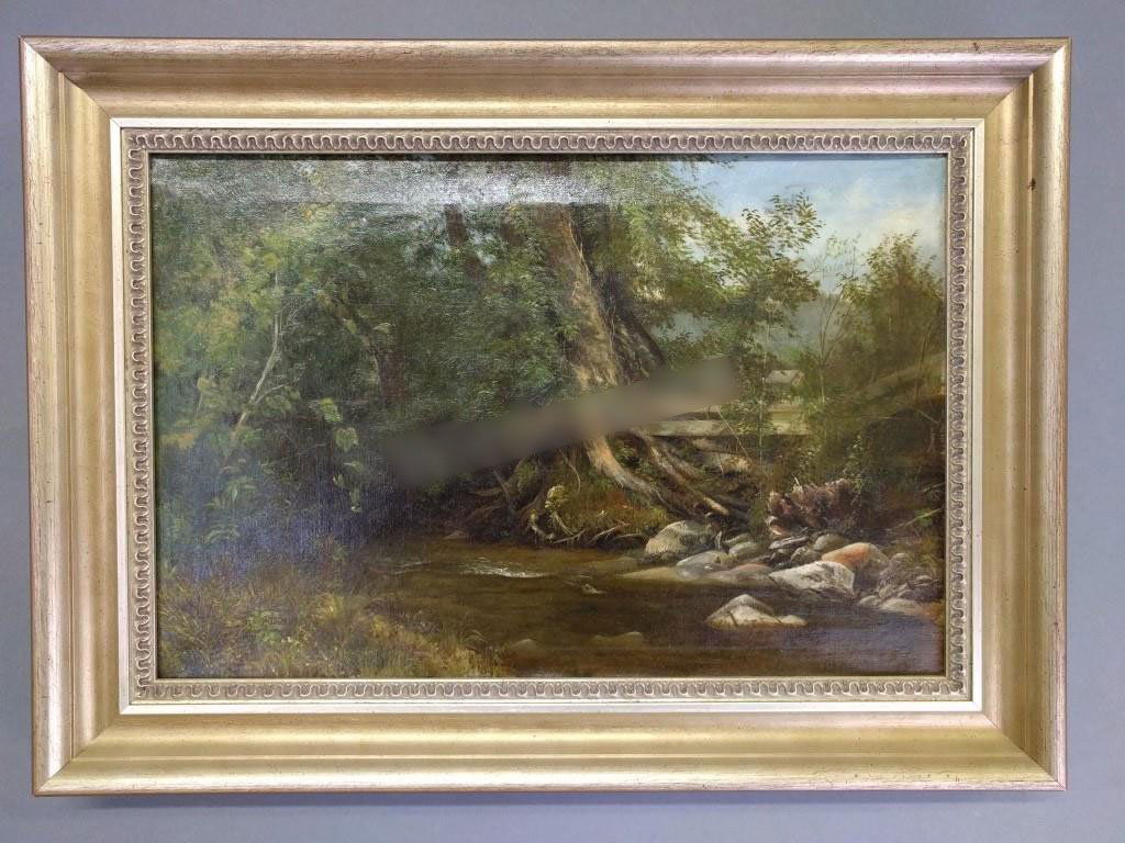 Oil on canvas of Summer stream landscape, Circa 1880, (1 of 1)