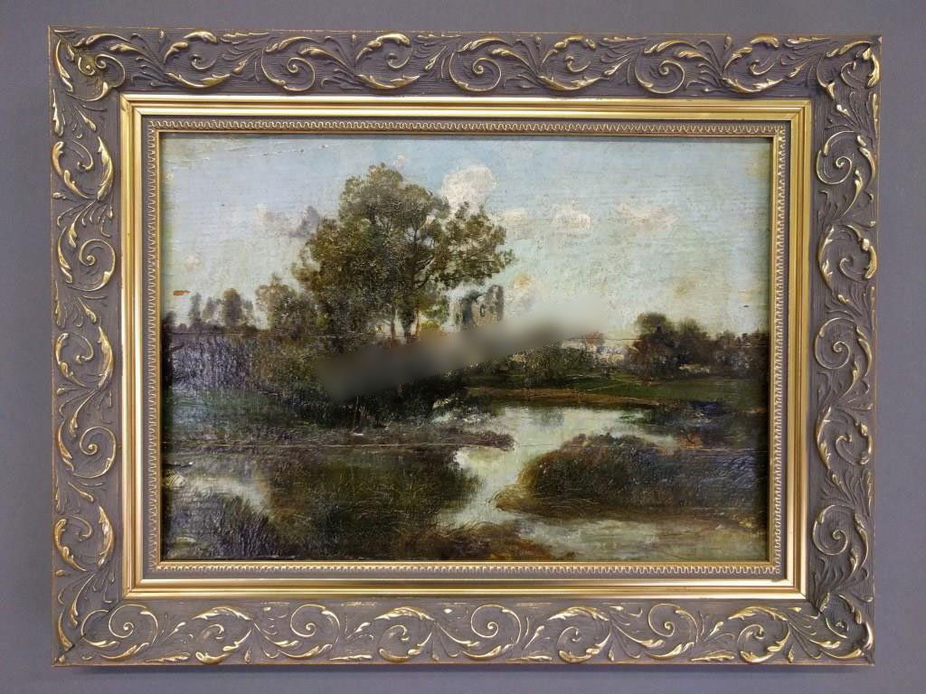 Continental oil on board landscape of ruins, unsigned. (1 of 1)
