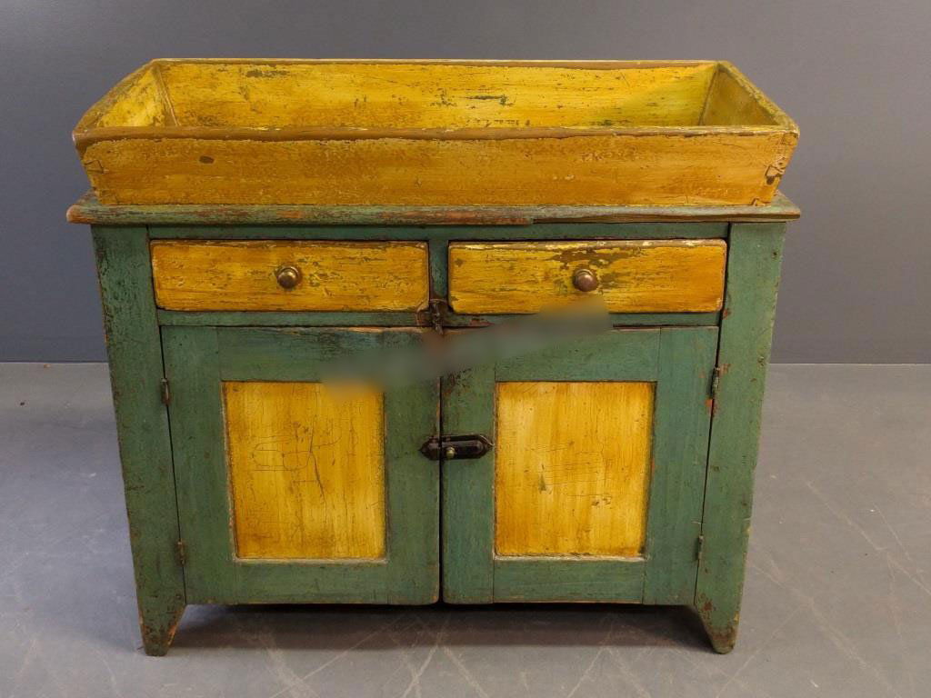 Pine drysink, Circa 1860, with green and yellow paint (1 of 2)