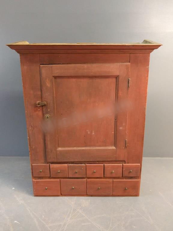 Apothecary cabinet, 19th century: Apothecary cabinet, 19th century, with old original red paint. 43.5"h. x 31"w.