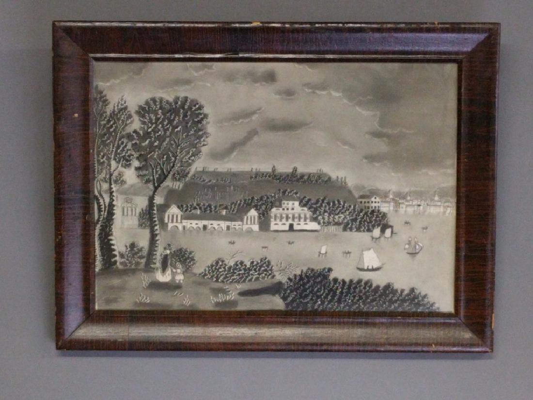 Charcoal landscape of Philadelphia water works: Charcoal landscape of the Philadelphia Waterworks from across the Schuylkill River, circa 1880. Site 14" x 19.5"
