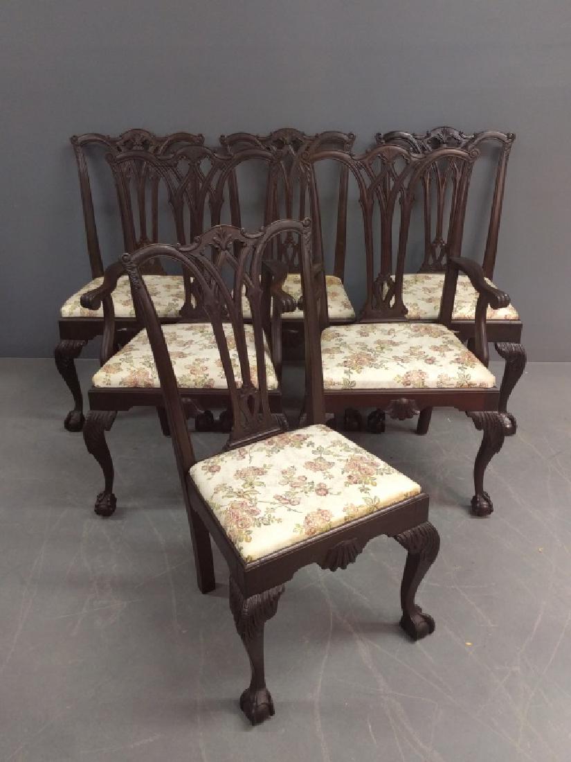 Robert Morris style chairs: Set of six Philadelphia Chippendale style, Robert Morris mahogany chairs. 41"h. x 23"w. x 19.5"d. Seat height 20".