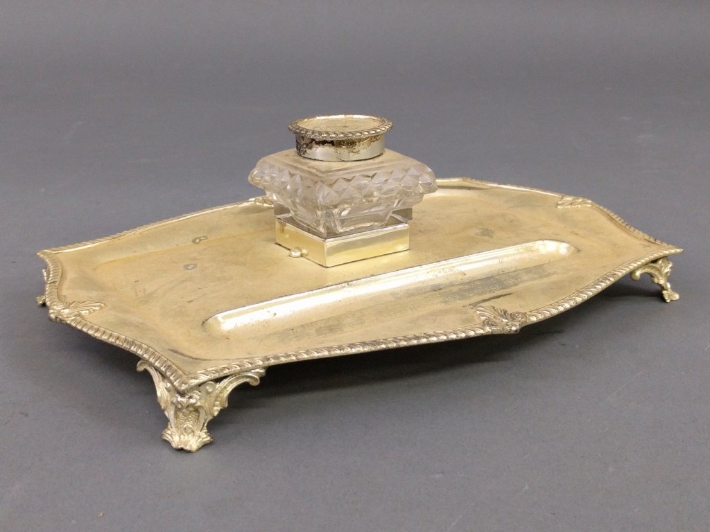 Mappin & Webb English silver inkstand with marriage (1 of 3)