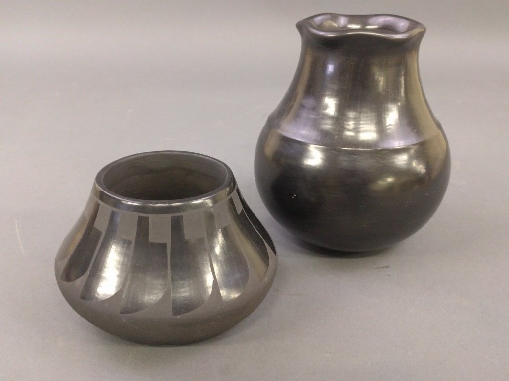 Two black Santa Clara pottery vessels, the largest one (1 of 2)