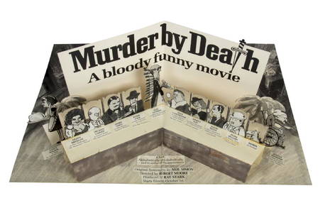 "Murder by Death" Pop-Up Promo Prototype.: (Columbia, c.1976) A hand-crafted prototype promotional card for Columbia Pictures feature film "Murder by Death". This card features many printed elements that have been hand-trimmed to image and adh