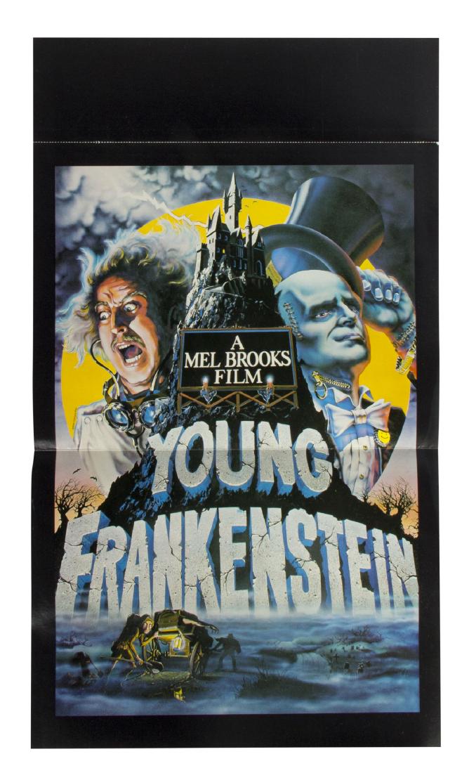 "Young Frankenstein" Large Promotional Folder.: (20th Century Fox, 1974) A rare promotional folder for the cult classic feature film "Young Frankenstein". This promotional folder features a mock zipper on the front and the phrase "miss breakfast, m