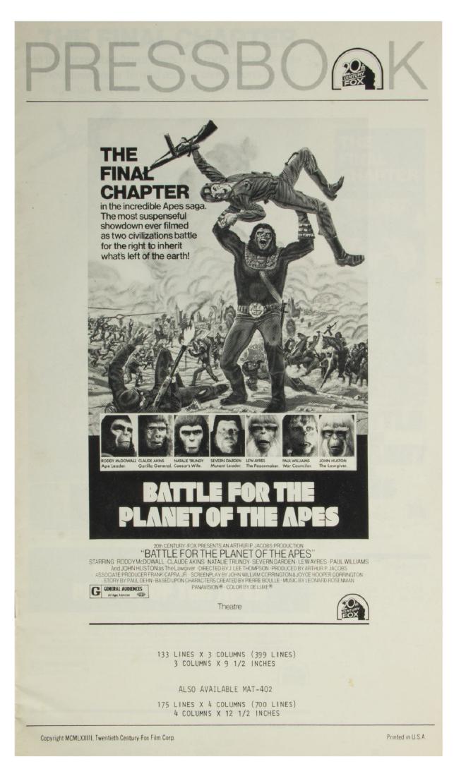 "Battle for the Planet of the Apes" Press Book. (1 of 2)