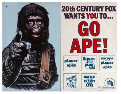 Go Ape! "Planet of the Apes" Half Sheet Poster.: (20th Century Fox, c.1974) A very rare original half sheet poster for the "Go Ape!" theatrical marathon promotion of the "Planet of the Apes" films. This theatrical promotion was planned to show all 5