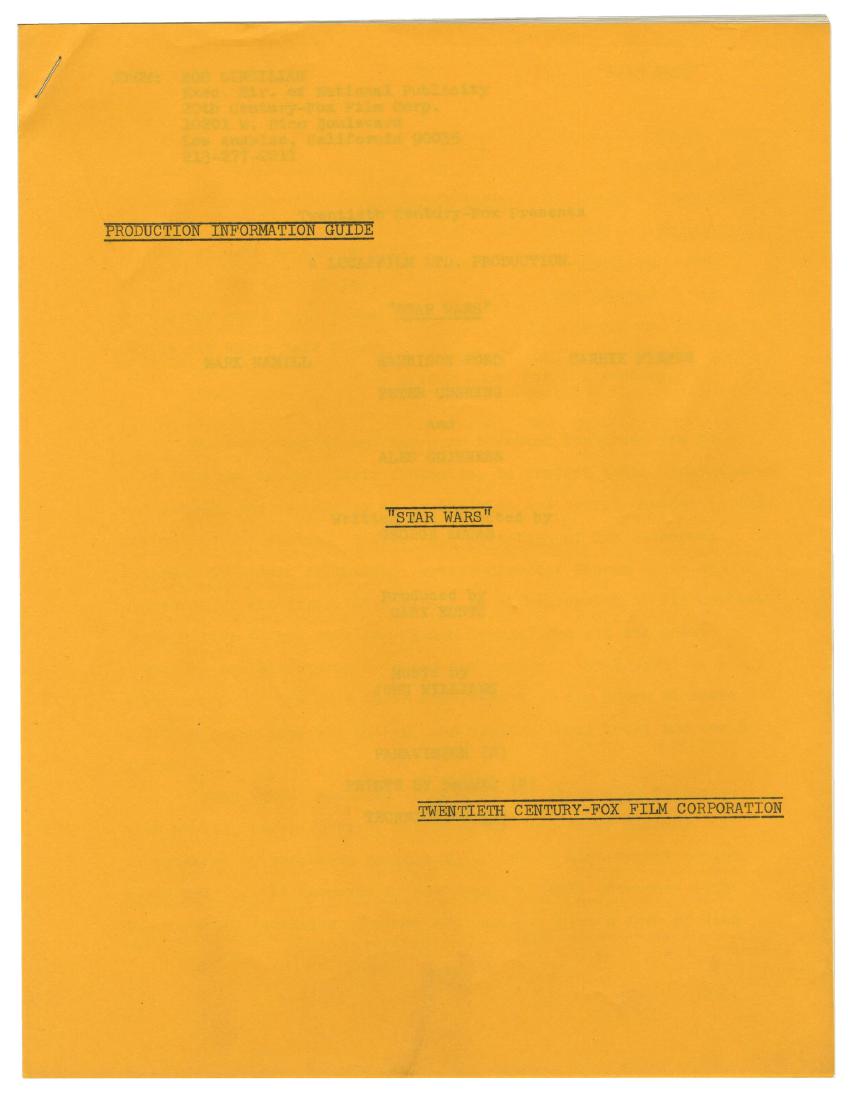 "Star Wars" Production Information Guide. (1 of 6)