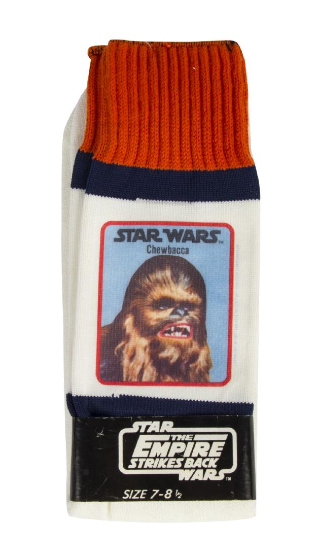 "The Empire Strikes Back" Chewbacca Socks.: (LucasFilm, 1980) A vintage pair of Chewbacca socks created to promote the theatrical release of "The Empire Strikes Back". Created by Charleston Hosiery Inc, the socks are a tube-sock style and are s