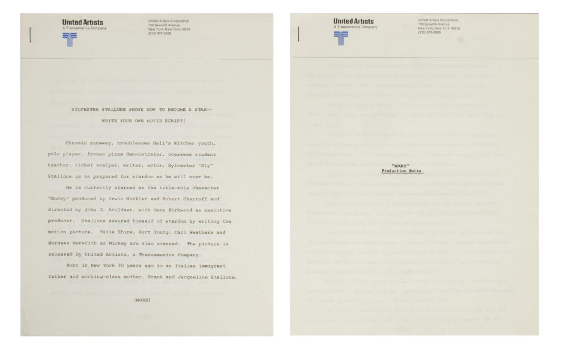 "Rocky" Production Notes & Stallone Biography. (1 of 3)