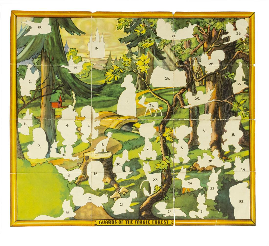 Snow White Guards of the Magic Forest Cut-Outs.: (Walt Disney Studios, 1939) A very scarce promotional item created by Walt Disney Productions for partnerships with bakeries across the United States. This Guards of the Magic Forest promotion include