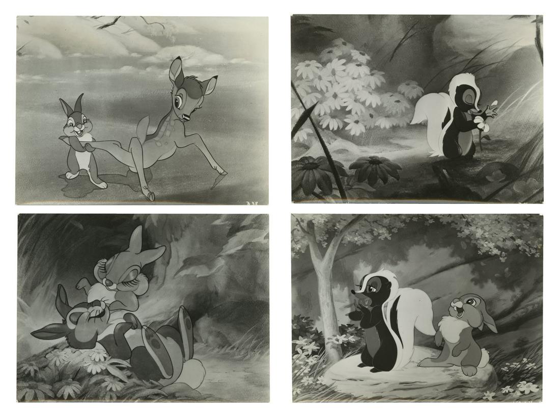 Collection of (4) Bambi Promotional Photos in Envelope.: (Walt Disney Studios, c.1965) A collection of (4) black and white promotional photos for Bambi that come in their original Walt Disney Productions envelope. Depicted in the photos are Bambi, Thumper, 