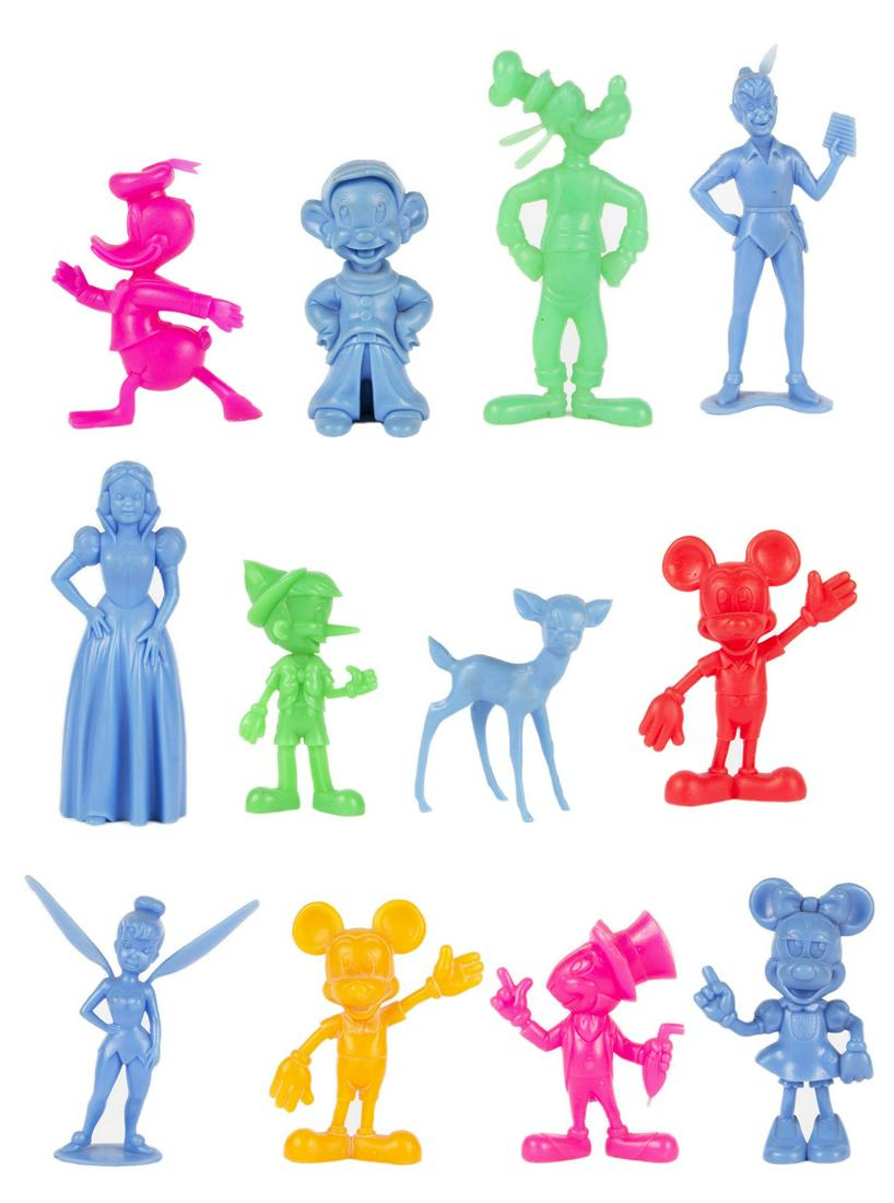 Collection of (12) Disney Figures by Marx.: (Marx, 1970s) A fantastic collection of (12) hard plastic Disney character figures created by Marx. Some of Disney's most iconic characters are included, such as Mickey, Minnie, Snow White, Jiminy Cri