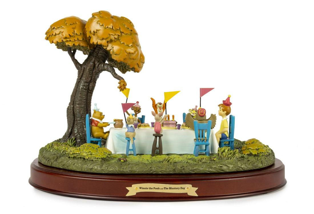 WDCC "Hip! Hip! Pooh-ray!" Figure.: (Walt Disney Studios, 2001) A limited edition Walt Disney Classics Collection sculpture titled "Hip! Hip! Pooh-ray!" based on Winnie the Pooh and The Blustery Day. This sculpture includes Pooh, Piglet