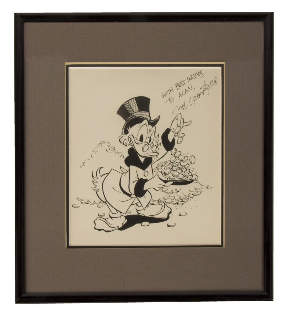 Scrooge McDuck Illustration by Mel Crawford.: (Walt Disney Studios, c.1980s) An original illustration of Scrooge McDuck by Mel Crawford, long-time Disney illustrator at Western Publishing for a variety of record albums, children's books, and post