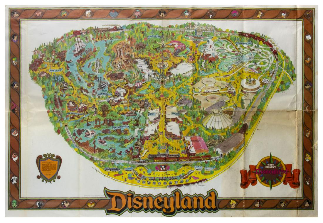 1984 Disneyland Souvenir Map.: (Disneyland, 1984) A large souvenir map of Disneyland from 1984. The map beautifully depicts Disneyland's iconic attractions with this map featuring the name change of the "Circle-Vision Theater" from