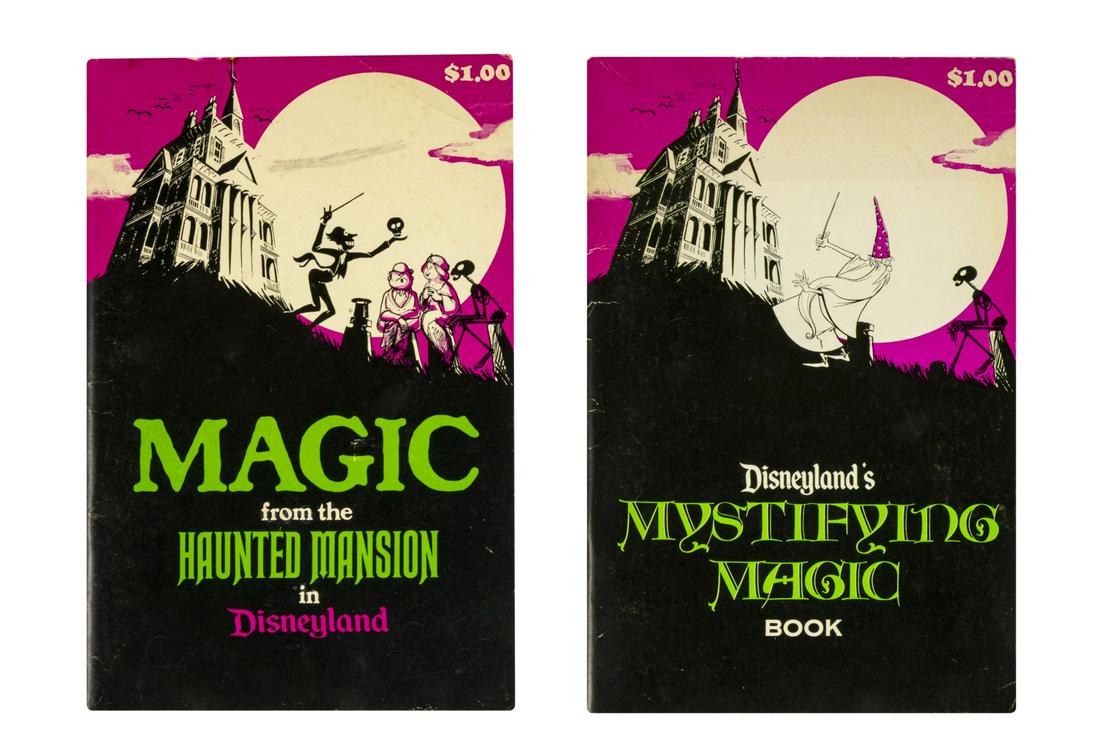 Pair of Magic from the Haunted Mansion Books.: (Disneyland, 1970) A pair of magic trick books inspired by the Haunted Mansion. Both books contain the same tricks involving cards, money, and paper items, but have alternate cover designs. The 60-pag