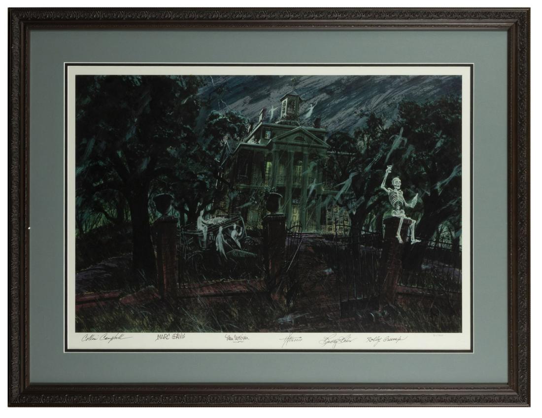 Haunted Mansion Multi-Signed Limited Ed. Concept Print.: (Disneyland, c.1990s) A large limited edition print of Imagineer Colin Campbell's concept artwork for the Haunted Mansion. This print was created by the Disney Gallery and is signed by 5 Imagineers: C