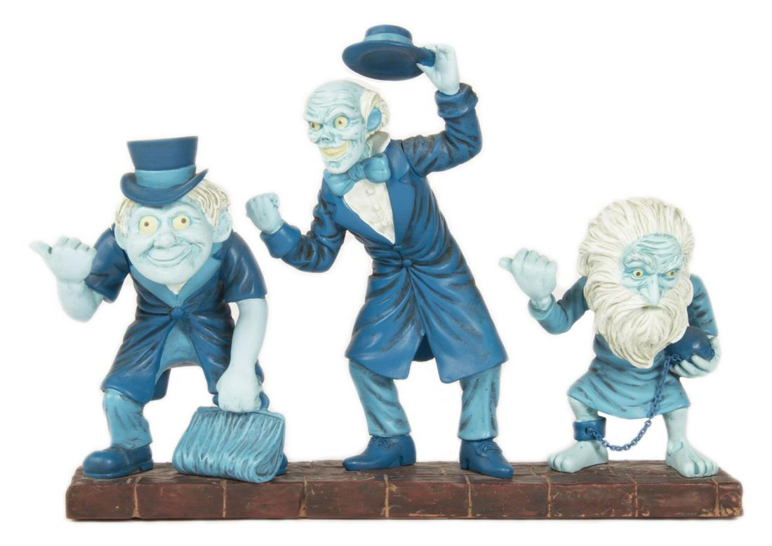Haunted Mansion Hitchhiking Ghosts Bobblehead.: (Disneyland, 2000s) A charming triple bobblehead figure of the Hitchhiking Ghosts from the Haunted Mansion. All three resin figures are adhered to the same base and have bobbling heads, and the center