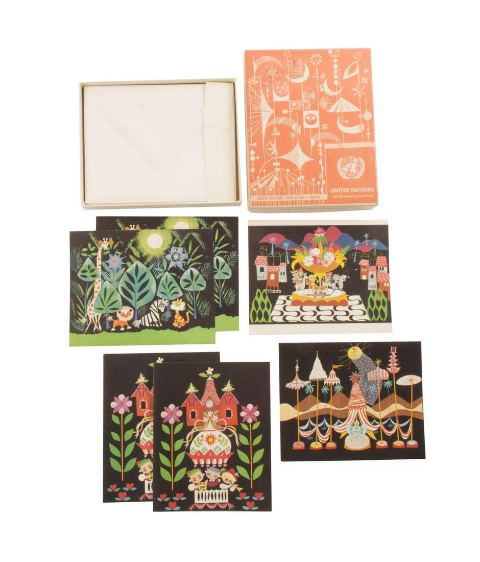 It's a Small World 1964-65 World's Fair Greeting Cards.: (World's Fair, 1964-65) A set of greeting cards featuring Mary Blair's concept artwork for It's a Small World at the 1964-65 New York World's Fair. The cards were created as part of the UNICEF Greetin