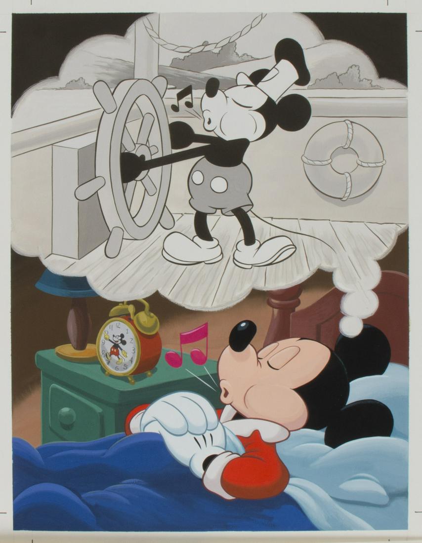 Original Mickey Mouse 61st Birthday Painting.: (Walt Disney World, 1989) A beautiful original painting titled "It Was All Just a Dream" that was created for Mickey Mouse's 61st Birthday celebration. The painting is accomplished in acrylic on art b