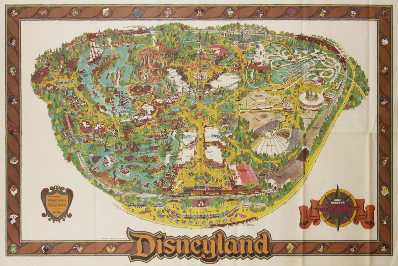 1984 Disneyland Souvenir Map.: (Disneyland, 1984) A large souvenir map of Disneyland from 1984. The map beautifully depicts Disneyland's iconic attractions, with this version featuring the name change of the Circle-Vision Theater f