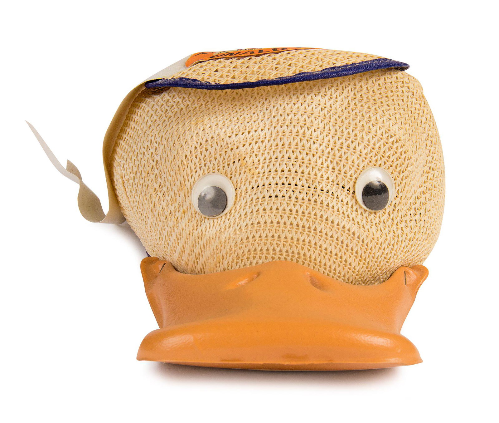 Donald Duck Squeaker Hat Souvenir.: (Disneyland, c.1950s-60s) An early Donald Duck child's hat with working squeaker in its bill. The original Disneyland ribbon is still adhered to the top. This popular early park souvenir is marked as 