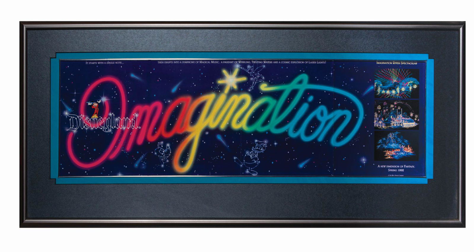 "Imagination" Fantasmic! Pre-Opening Poster.: (Disneyland, c.1991) A very rare unreleased poster for Disneyland's "Fantasmic!" using the early original name for the show, "Imagination." The pre-opening poster features a large logo for the attract