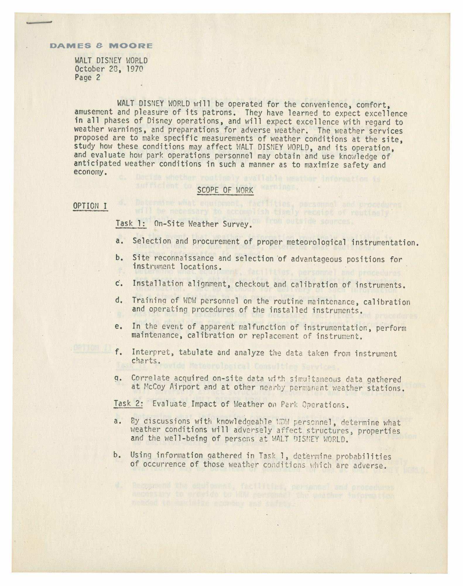 Walt Disney World Pre-Opening Meteorology Document.: (Walt Disney World, 1970) A rare pre-opening project document prepared by Dames & Moore Meteorology Department for Walt Disney World. Created as a work summary of D&M's proposed project, the packet de