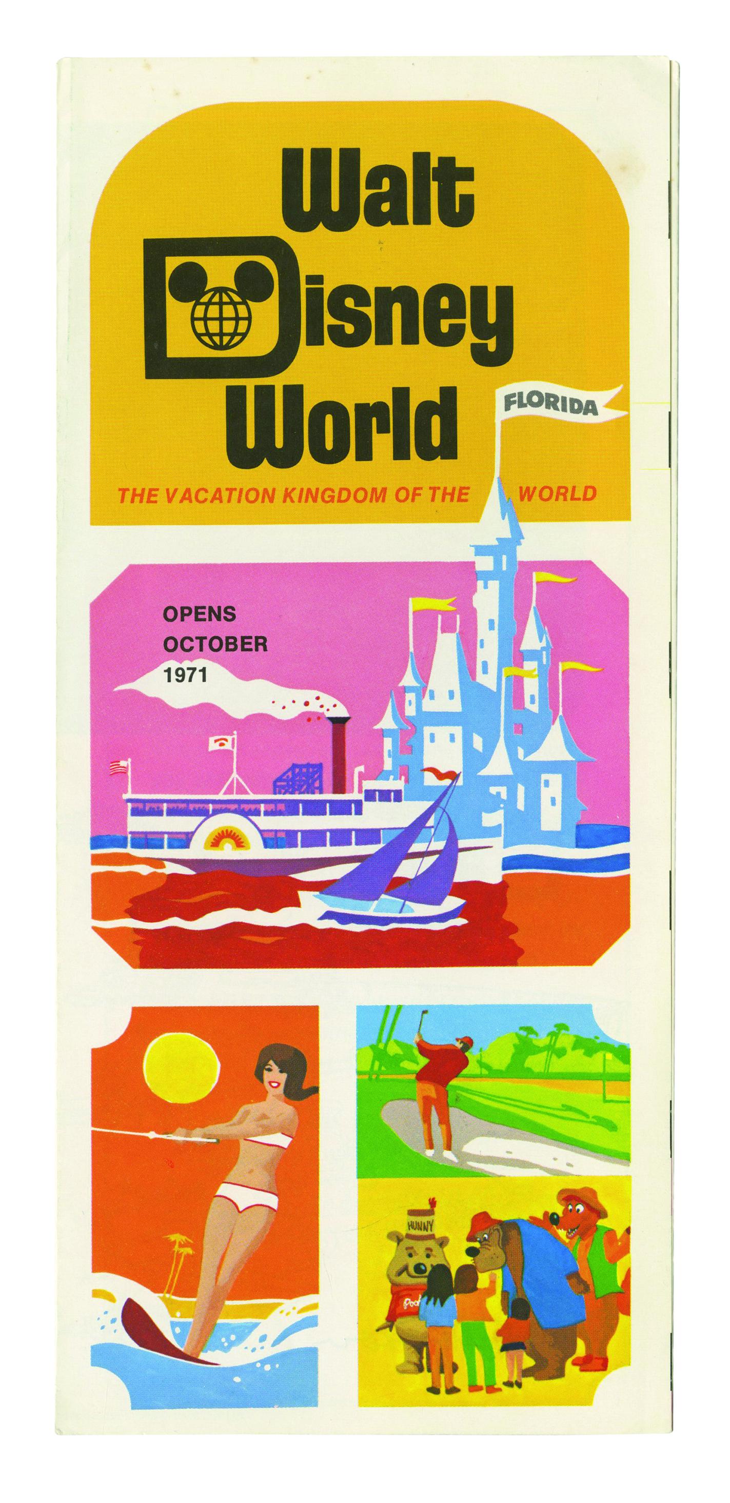 Signed Walt Disney World Pre-Opening Brochure.: (Walt Disney World, 1971) A very rare pre-opening brochure for Walt Disney World. The brochure features gorgeous concept artwork of the park inside as well as a listing of the various attractions and