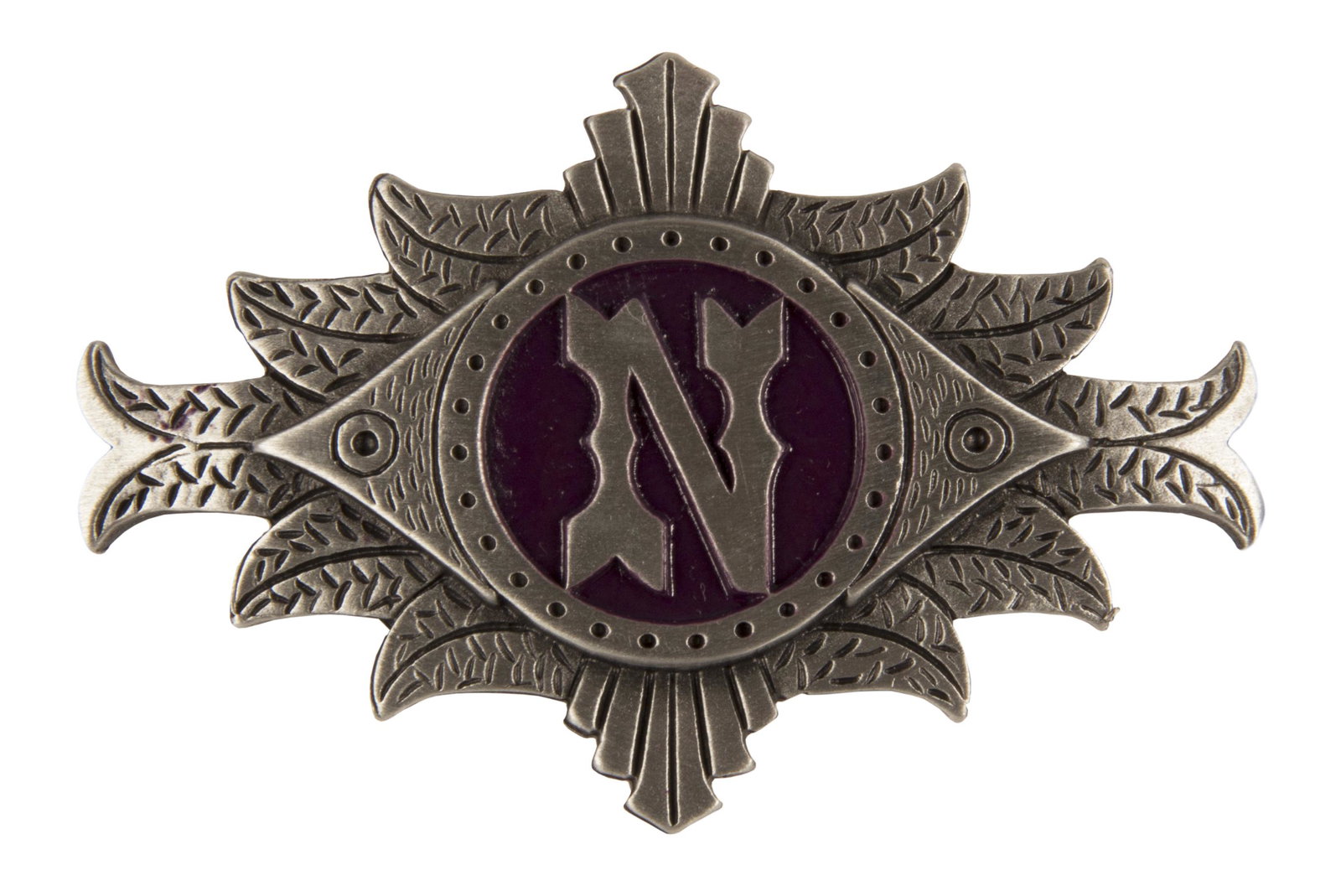 20,000 Leagues Under the Sea Cast Member Hat Badge.: (Walt Disney World, c.1970s) An extremely rare cast member hat badge from the 20,000 Leagues Under the Sea: Submarine Voyage attraction at the Magic Kingdom. The metal badge features the iconic "N" Na