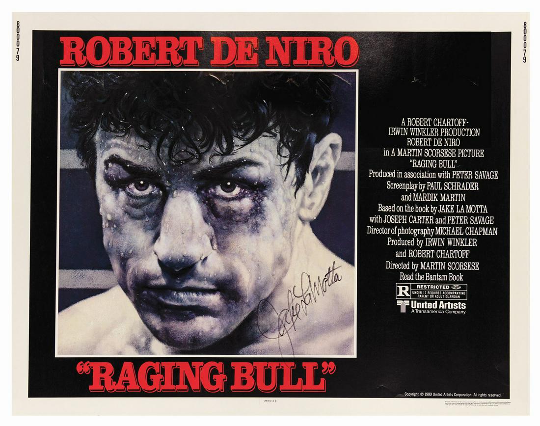 Raging Bull Half Sheet Signed by Jake LaMotta. (1 of 2)