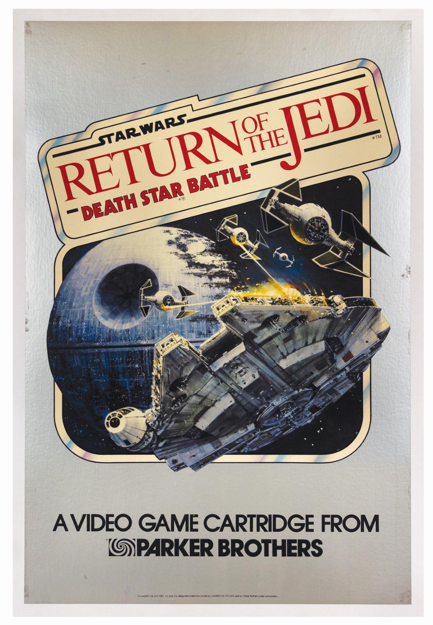 Return of the Jedi Death Star Battle Poster.: (Lucasfilm, 1984) A rare promotional poster for Return of the Jedi: Death Star Battle, a video game by Parker Brothers. Created for the Atari 2600, Atari 5200, Atari 8-bit family, and the Sinclair ZX