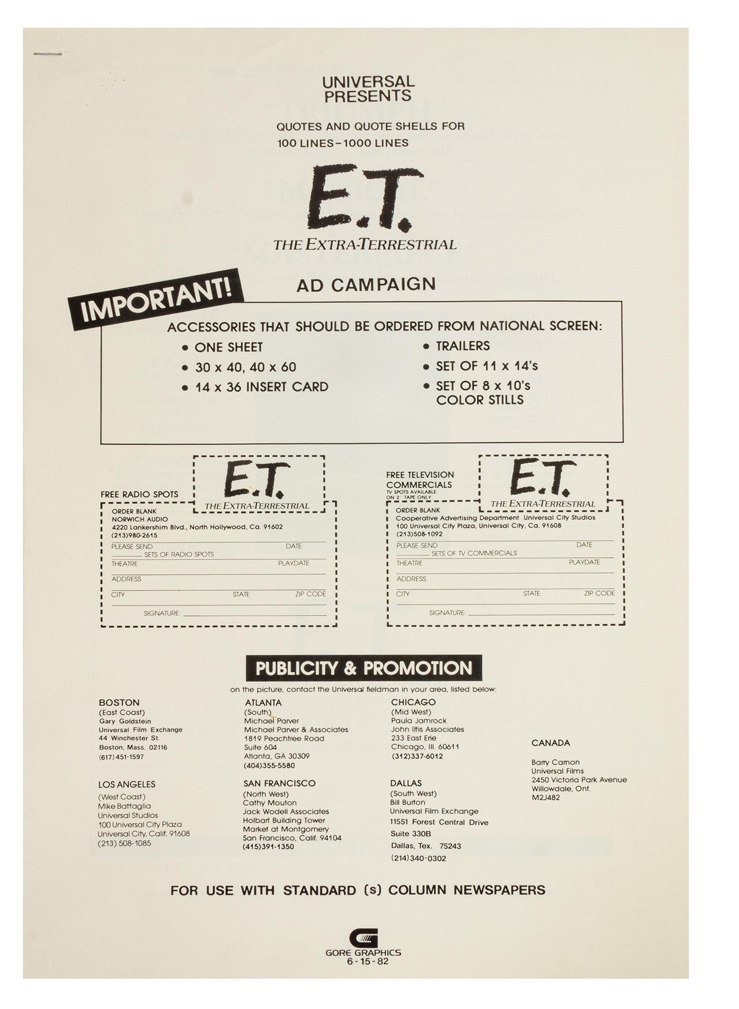 E.T. the Extra-Terrestrial Advertising Campaign Book. (1 of 2)