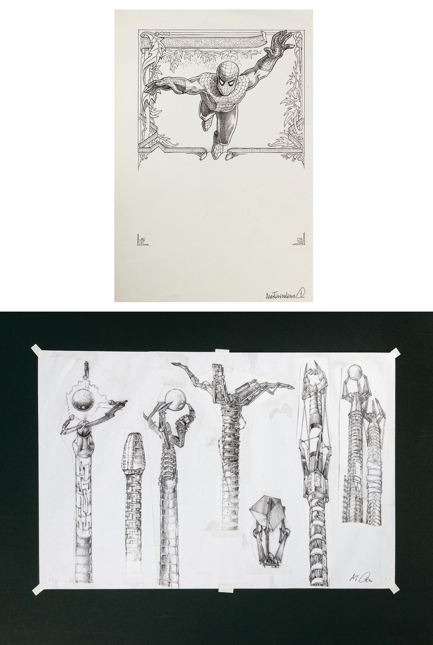 Set of (8) Spider-Man 2 Concept Drawings. (1 of 3)